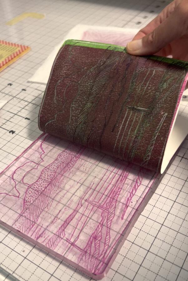 Gelli Plate Monoprint with Ballpoint Emboss Drawing Transfer