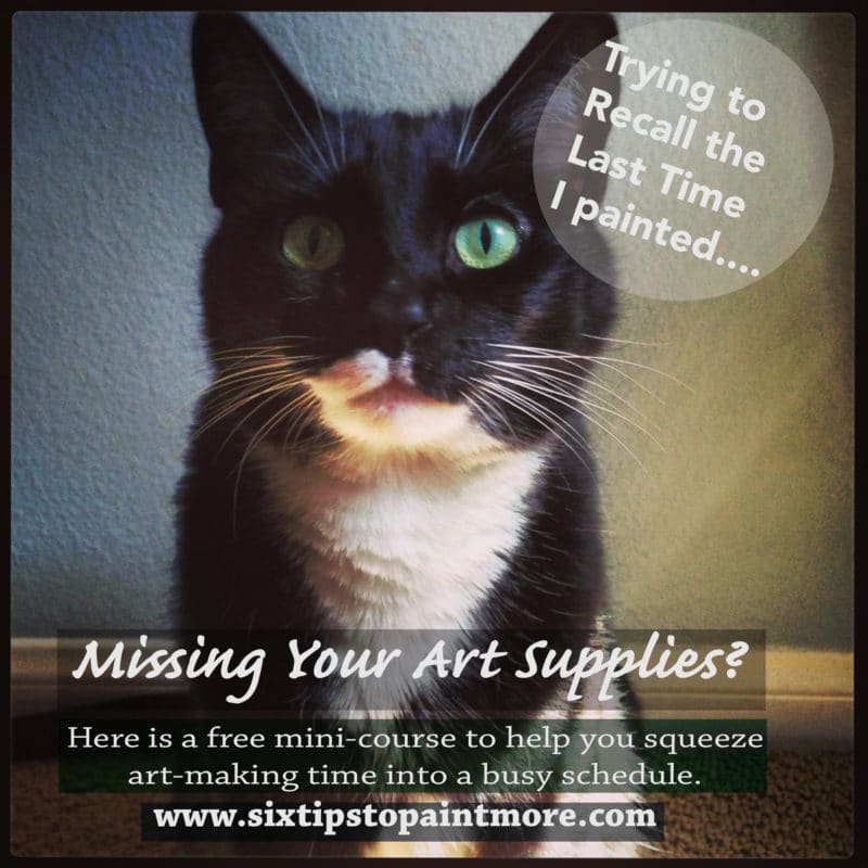 a cat asking the question: Are You Missing Your Art Supplies?