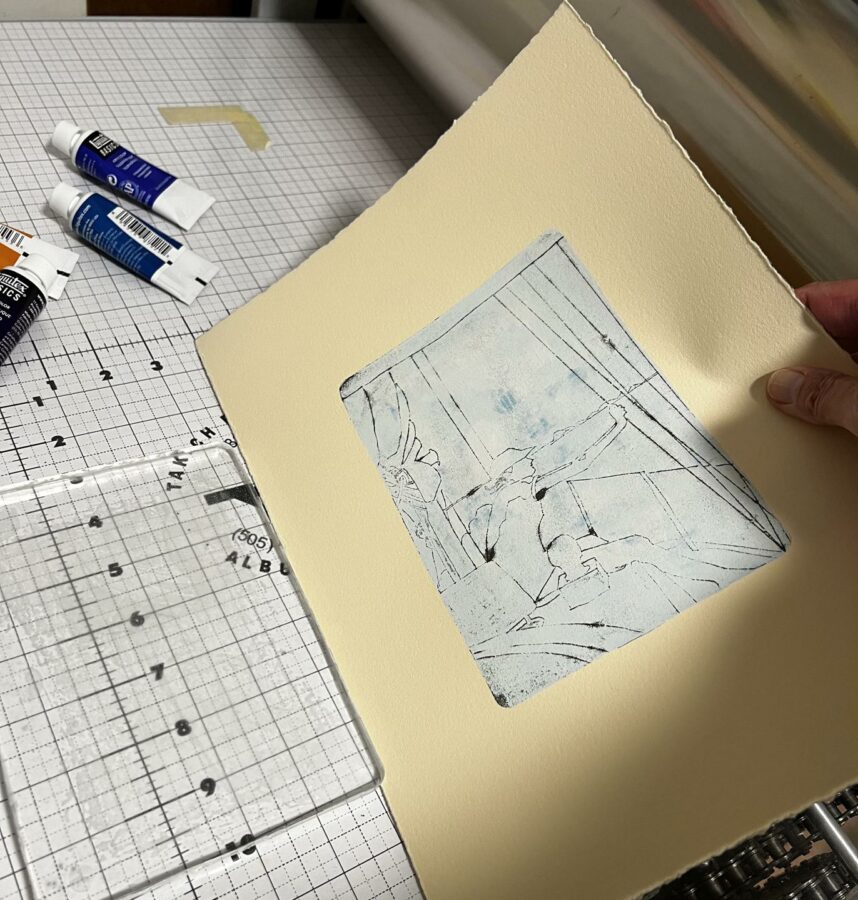 Gelli Plate Monoprint with Ballpoint Emboss Drawing Transfer
